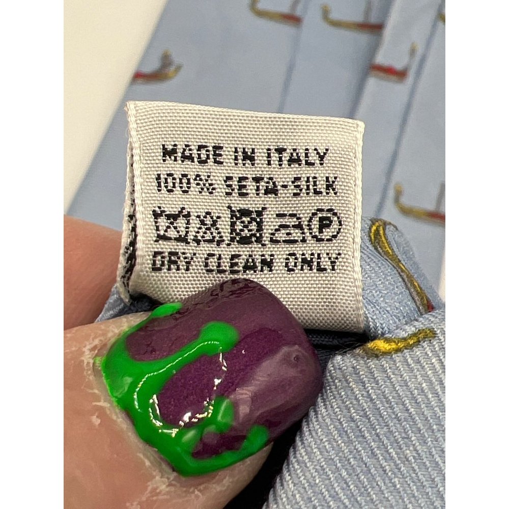 Fabris Venezia Neck Tie Mens 100% Silk Blue Gondola Venetian Boat Made In Italy - Picture 6 of 6